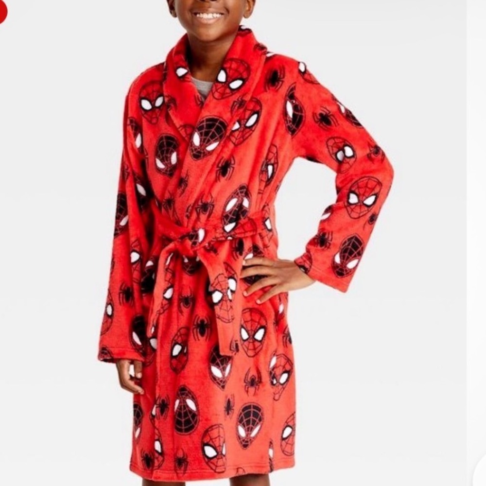 Marvel Spider-Man Kids Fleece Robe Red Blue Mask Print Size 8 Pajamas Loungewear